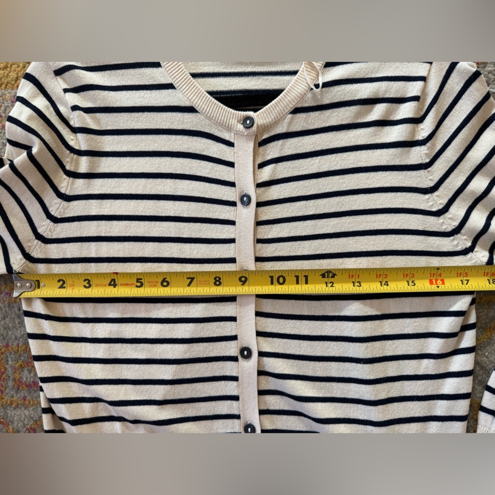 ZARA Cream & Black Striped Button Front Cardigan Sweater Size Small NWOT - Picture 3 of 7